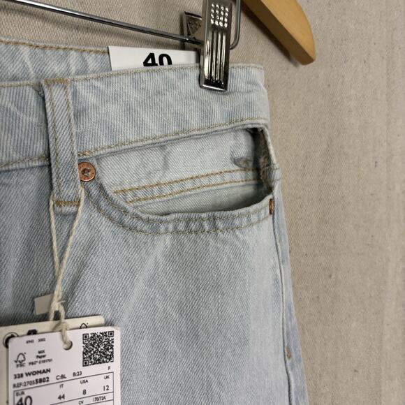 MNG by Mango Womens Boho Festival Denim Jeans Size 8 Lt Wash Wide Leg Cut Out - Picture 7 of 10